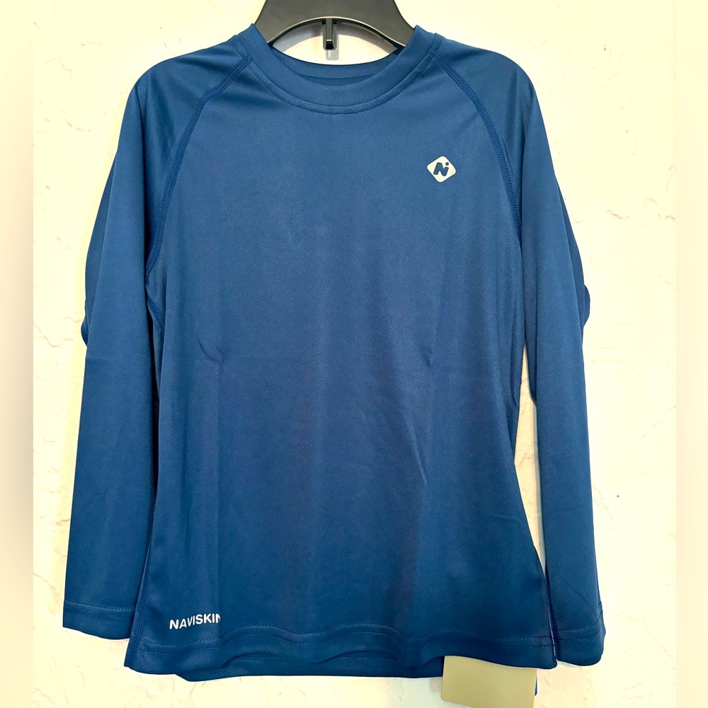 NAVISKIN UPF 50+ Long Sleeve Blue Swim Shirt Rash Guard Lightweight Quick Dry